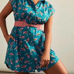 Anthropologie Maeve Toni Tunic Dress Teal Koi Fish Print Boho Size L